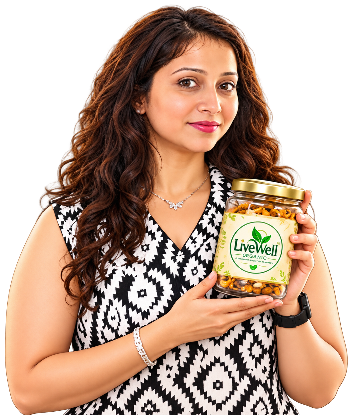 Woman holding a LiveWell Organic jar